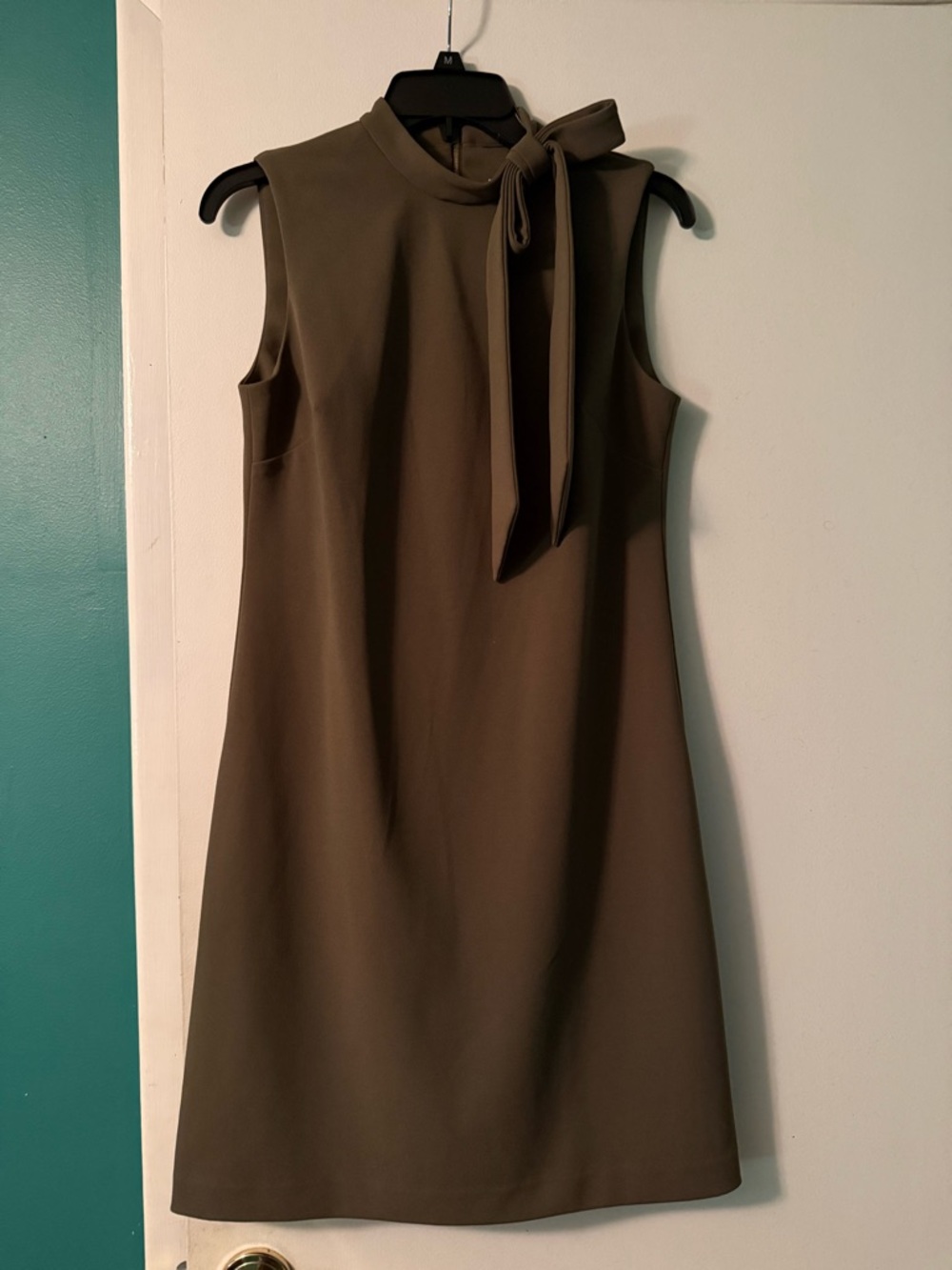 Calvin Klein Sleeveless Olive Tie-Neck Midi Dress